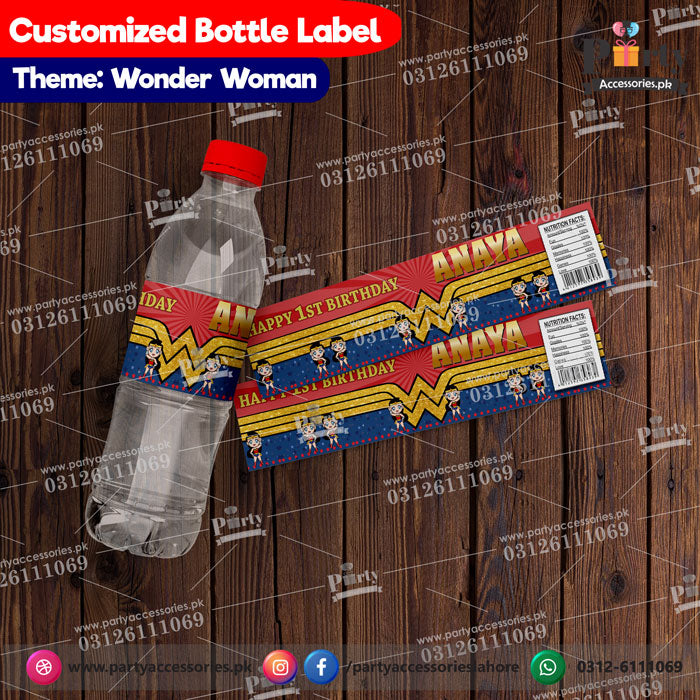 wonder woman theme customized bottle labels