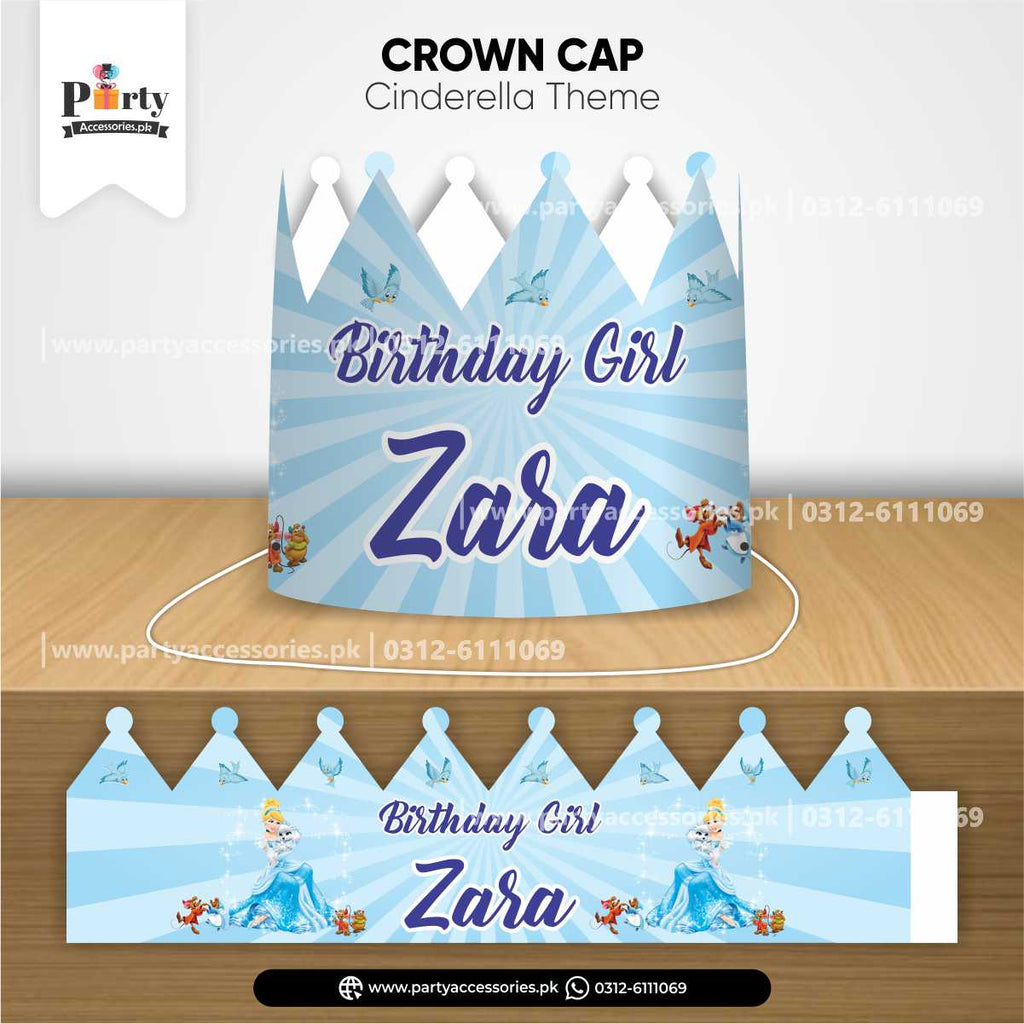Cinderella Theme Customized Crown Cap for Birthday Girls Party Celebration
