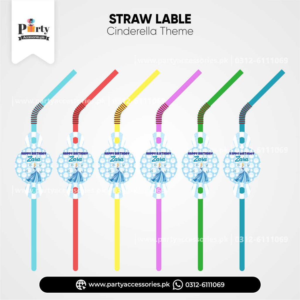 Cinderella Theme Straws with Custom Labels for Party Drink Supplies