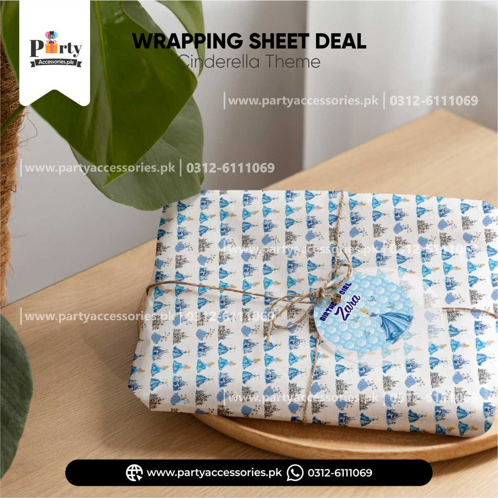 Cinderella Theme Gift Wrapping Sheets with a Tag and Jute Ribbon for Gifts Decorations