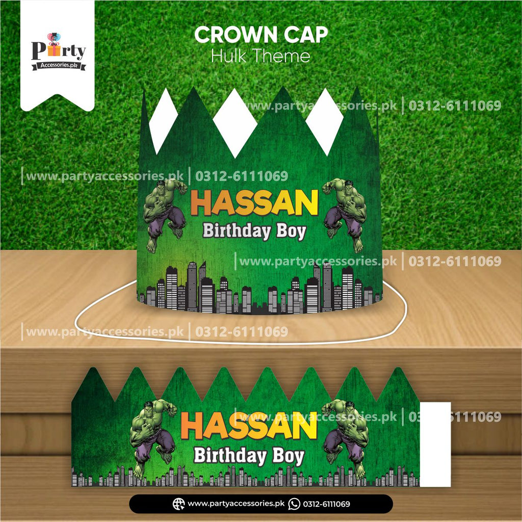 hulk theme customized crown caps for birthday boy