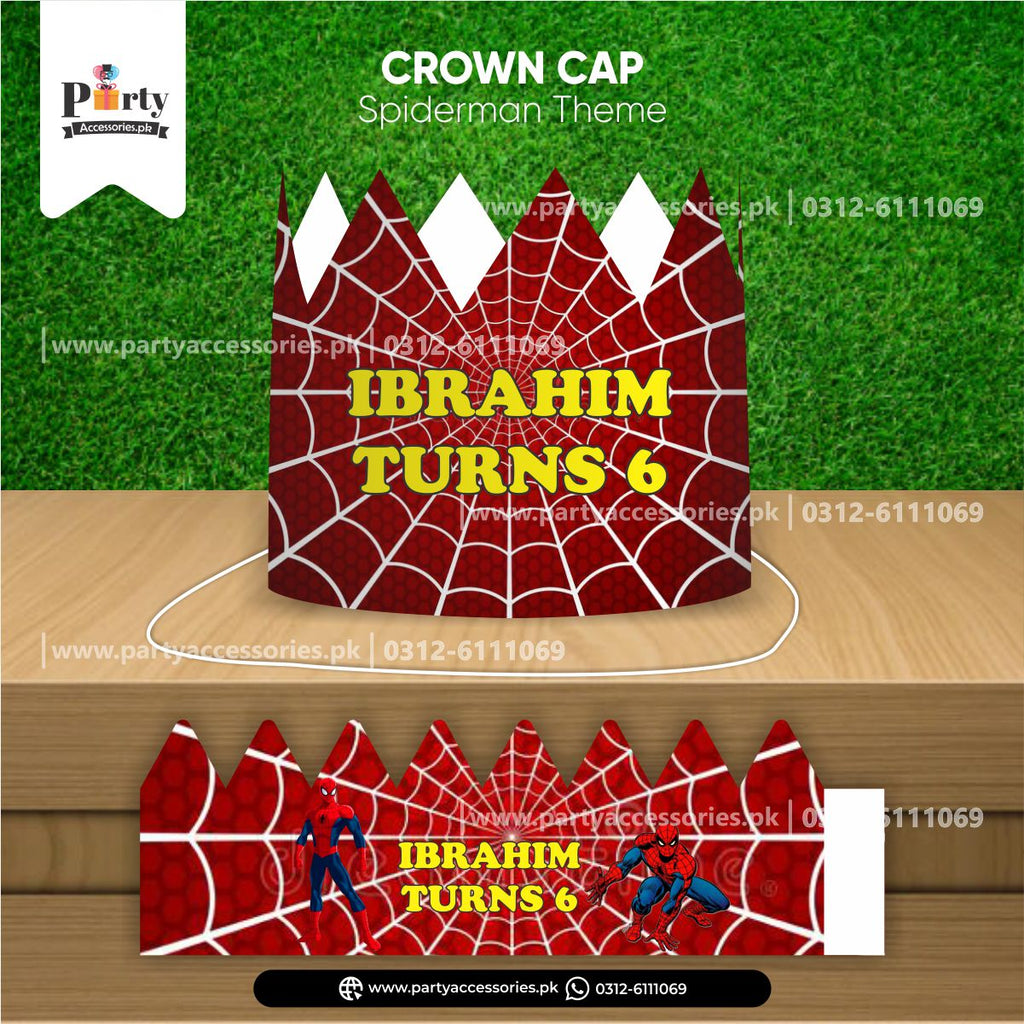 spiderman theme customized crown cap for the birthday boy