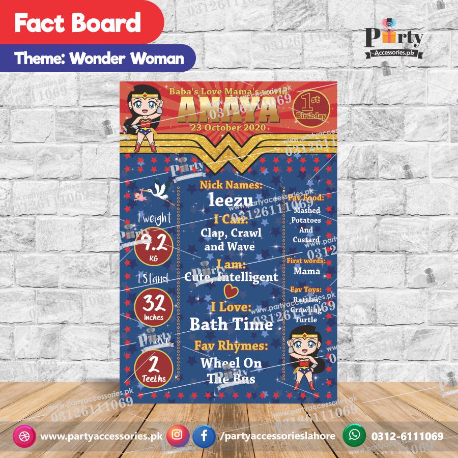 wonder woman theme birthday customized fact board