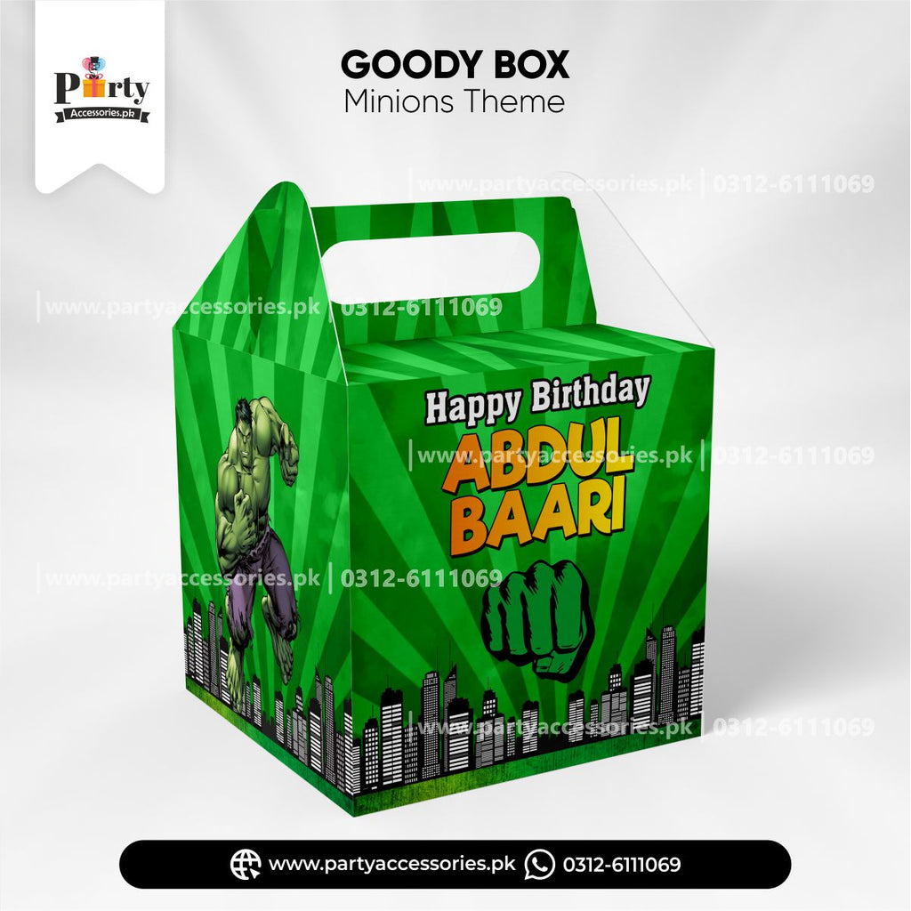 hulk theme customized favor / goody boxes for birthday party decoration