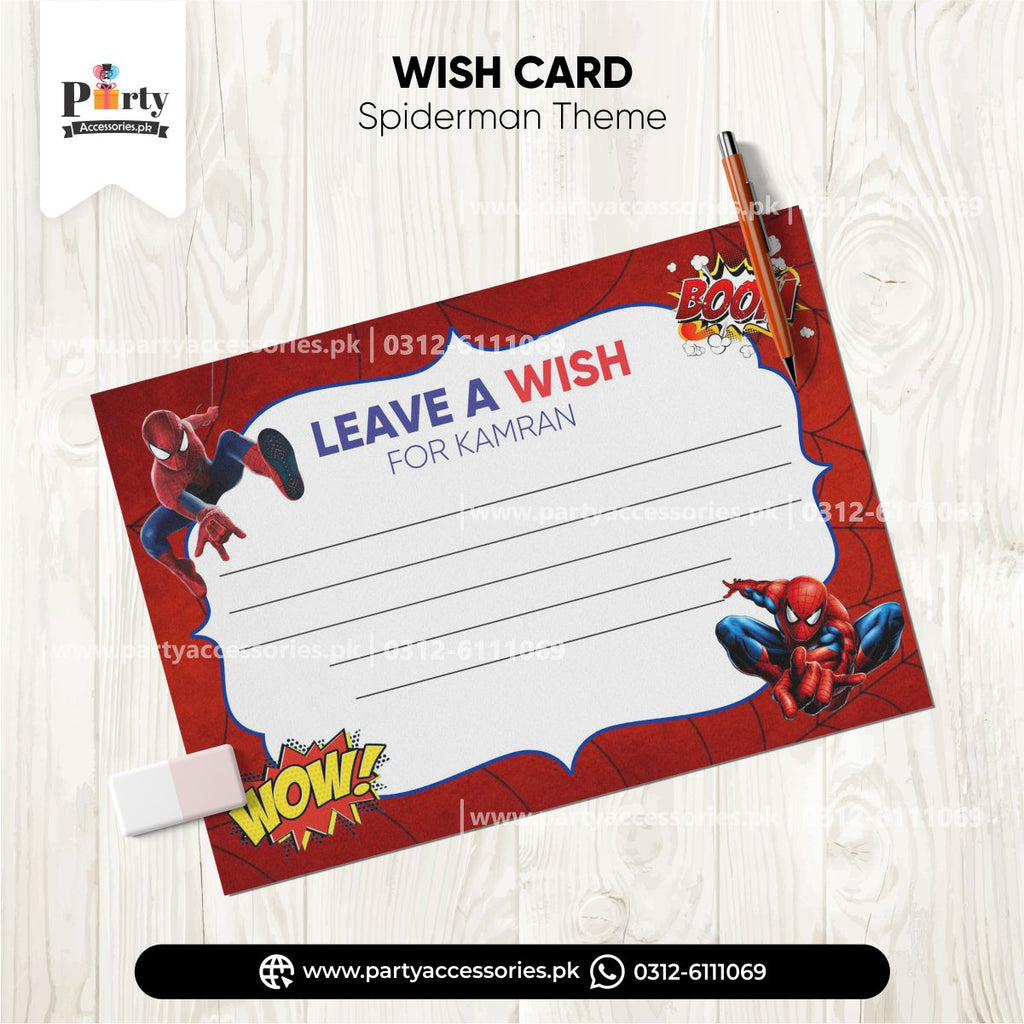 Spiderman theme customized wish cards for Birthday party decoration