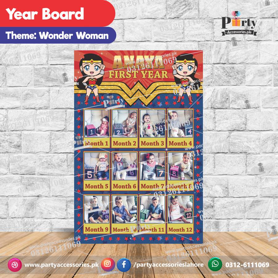 wonder woman theme customized birthday year picture board