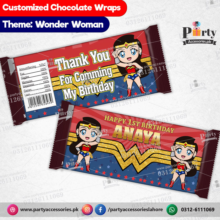 wonder woman theme birthday customized chocolate wraps