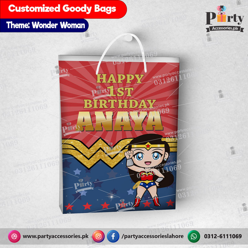 wonder woman theme birthday customized goody / favor bags