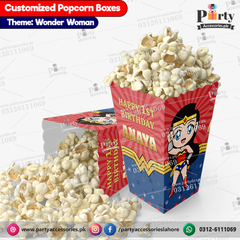 wonder woman theme birthday customized popcorn boxes