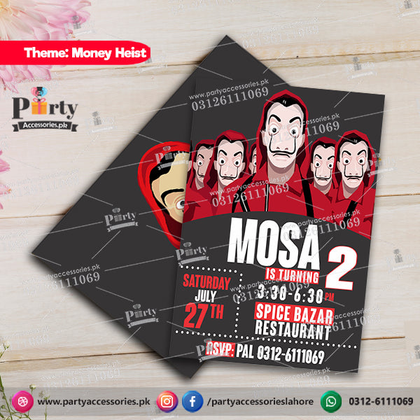 Money Heist Birthday Party Theme Invitation Cards (6pcs)