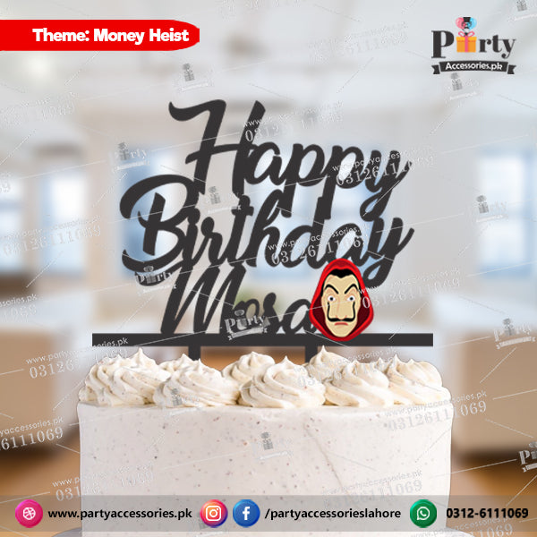 Money Heist theme Customized wooden cake topper