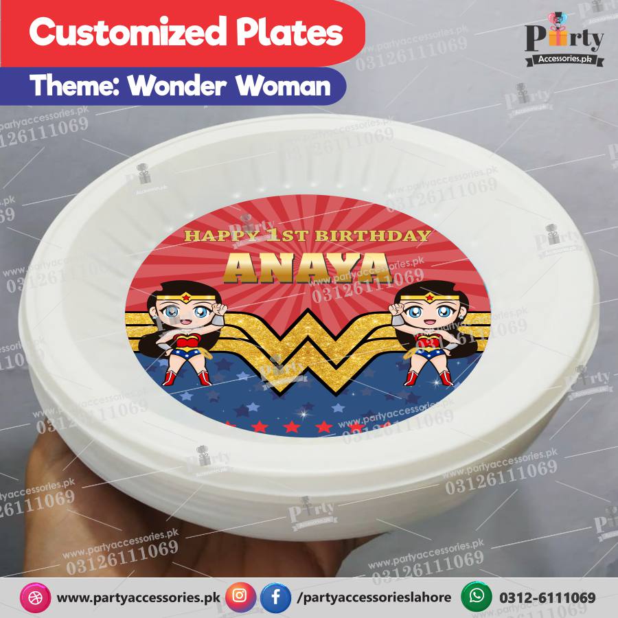 wonder woman theme customized disposable plates