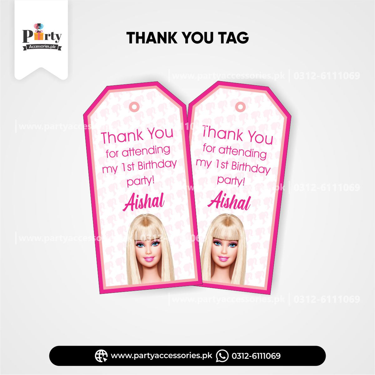 Barbie doll theme Birthday party thank you tags PartyAccessories .pk