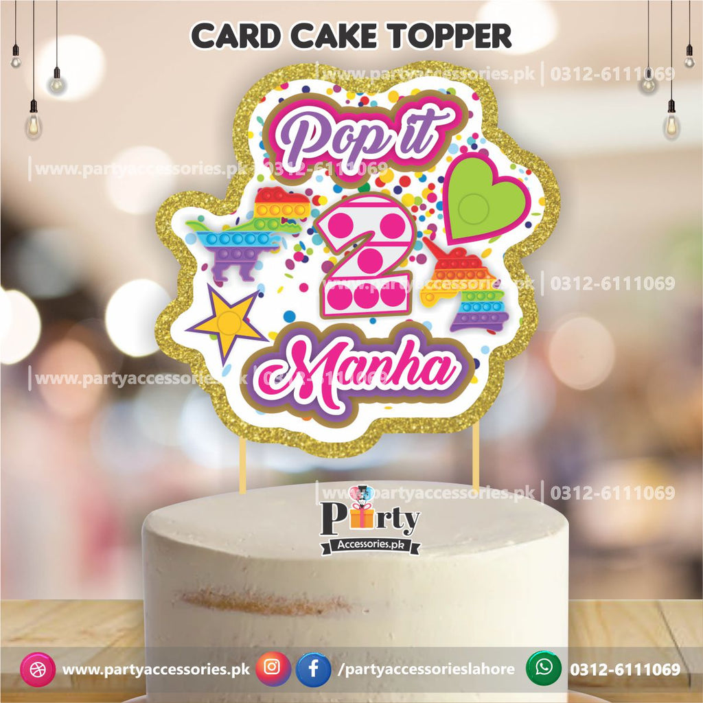 Pop It Party theme birthday cake topper customized on card