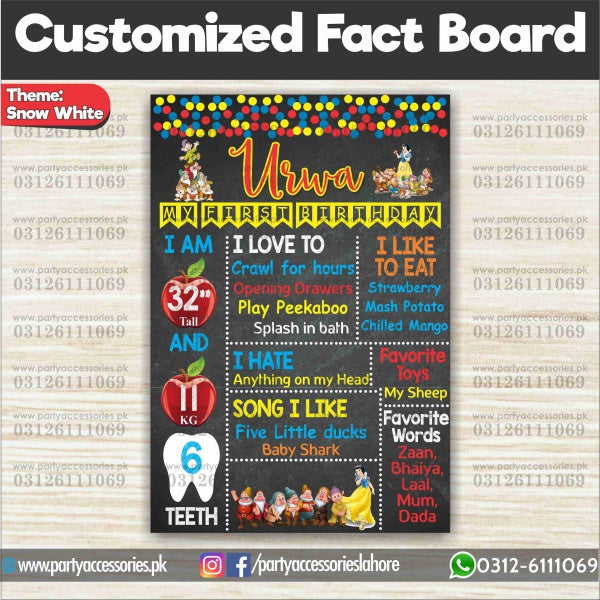 Snow White Theme Customized birthday Fact board / Milestone Board for Wall Decoration