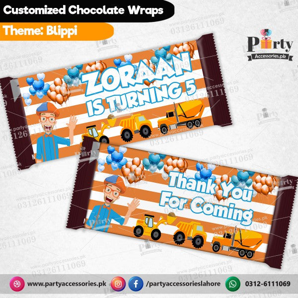 Blippi theme Customized chocolate wraps table decorations