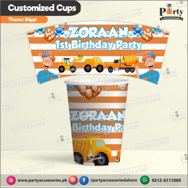 Blippi theme Customized disposable cups for party table decoration ideas