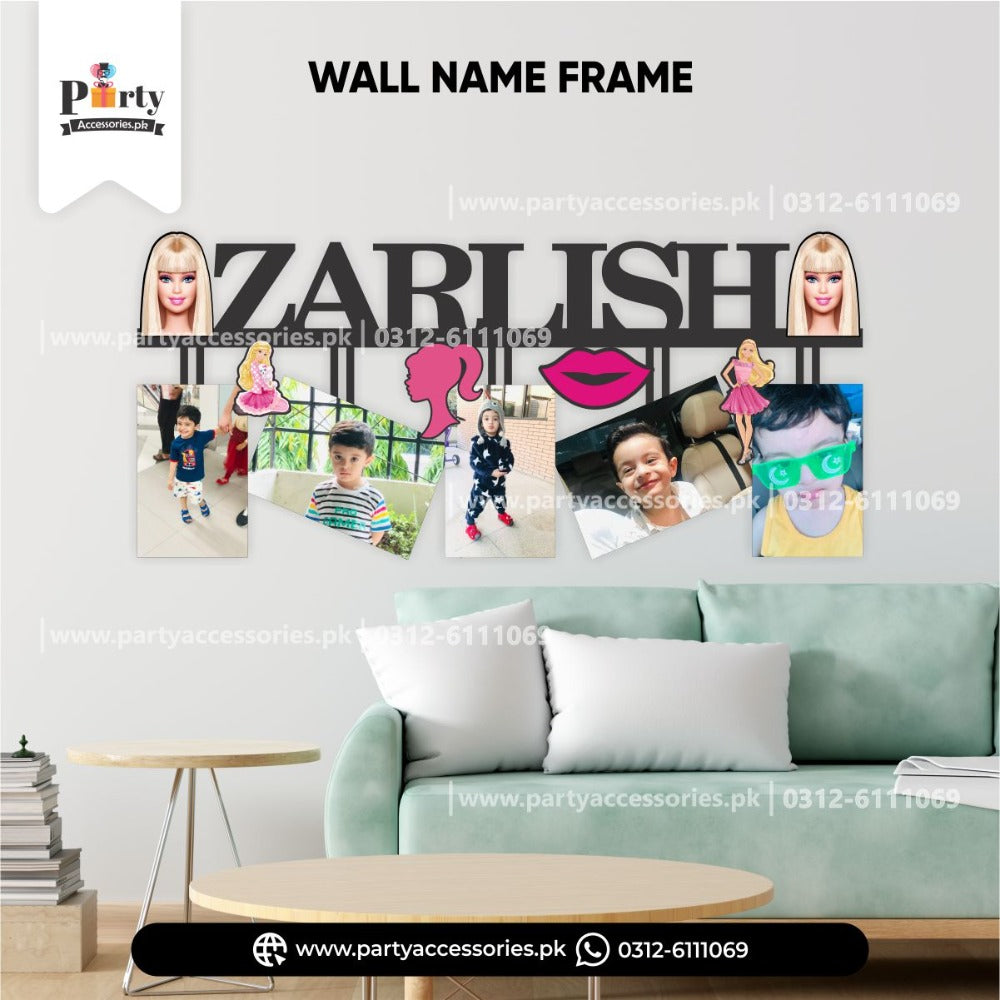 Barbie theme customized wall name frame with 5 images