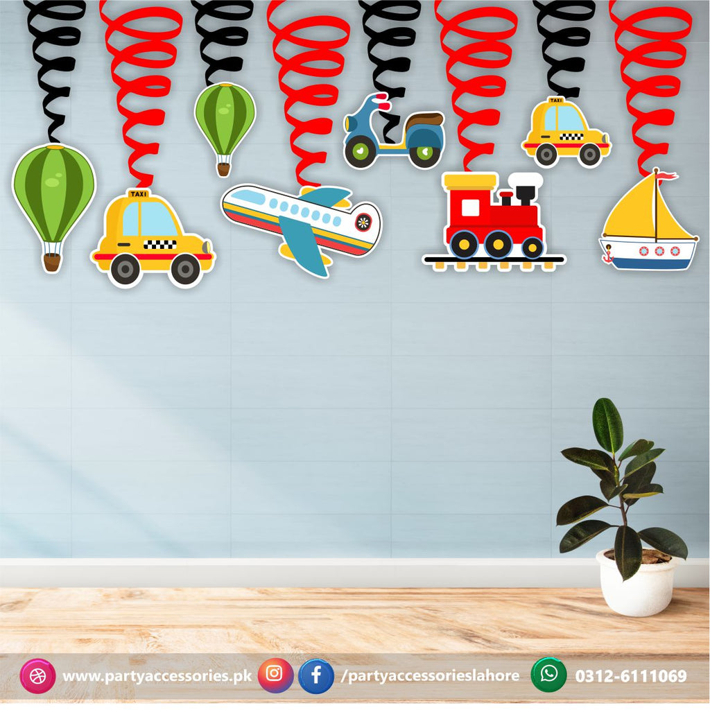 Spiral Hanging swirls in Transport theme birthday party decorations 6 pcs 12 pcs packs