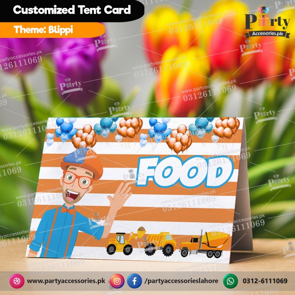 Blippi theme birthday customized Table decoration Tent cards table decoration ideas