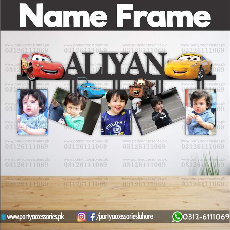 McQueen themed Customized wall NAME frame with 5 images