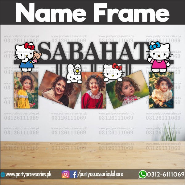 Hello Kitty theme Customized wall name frame with 5 images for birthday wall decoration