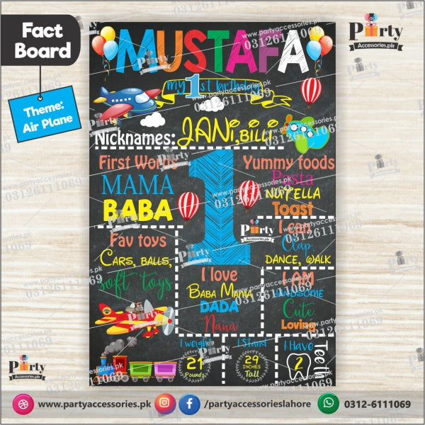 Customized Air Plane theme first birthday Fact board / Milestone Board