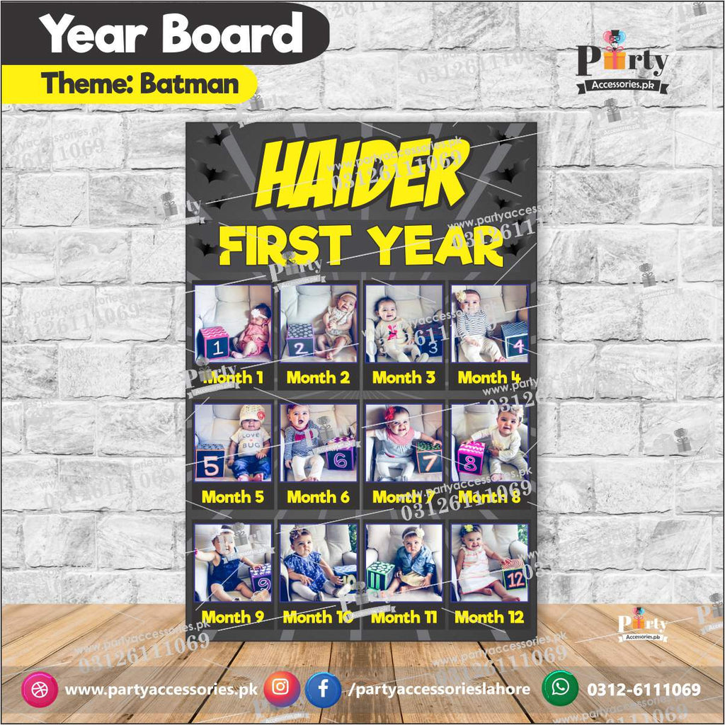 Batman theme  Customized Month wise year Picture board  (year board) for birthday party decoration