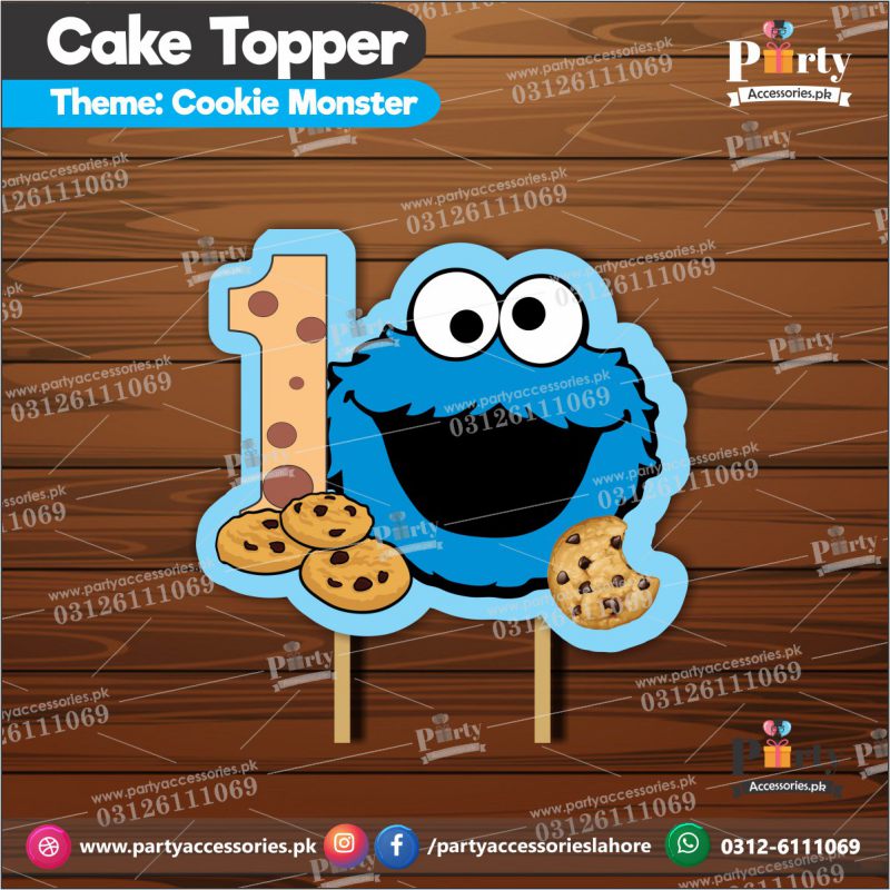 Cookie Monster theme birthday cake topper customized on card ...