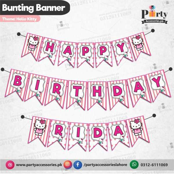 Hello Kitty theme Customized Birthday bunting Banner for Wall Decoration