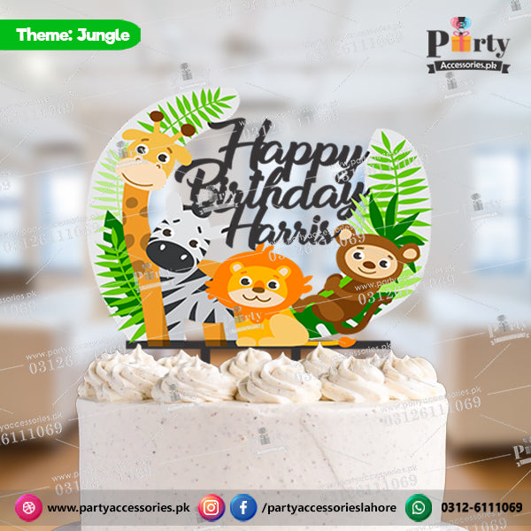 Jungle safari theme Customized wooden cake topper