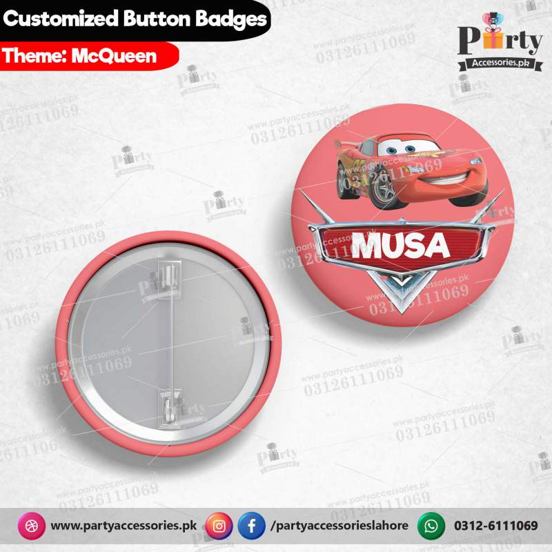 Mcqueen theme Customized  birthday button badges
