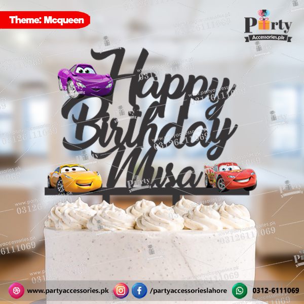 McQueen theme Customized wooden cake topper