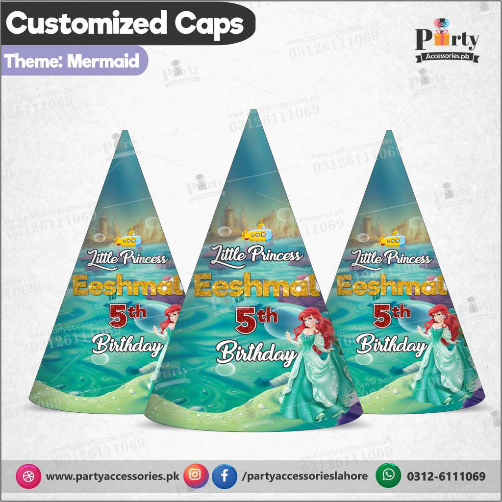 Mermaid theme customized caps for birthday party