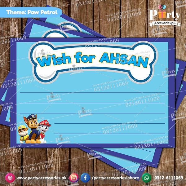 PAW Patrol theme Customized wish cards