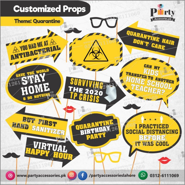 Customized props set for Quarantine theme birthday party