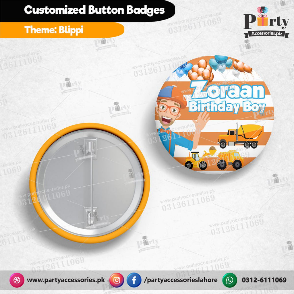 Blippi theme Customized Button Badge for party celebration