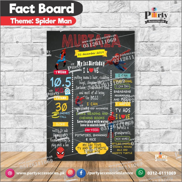Spider Man theme Customized birthday Fact board / Milestone Board for Wall Decoration