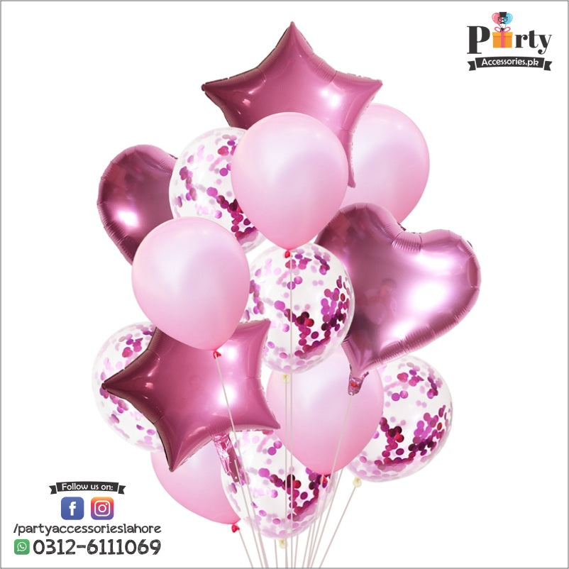 Multi confetti balloons set blue 14 pcs | star balloons latex balloons heart foil balloons