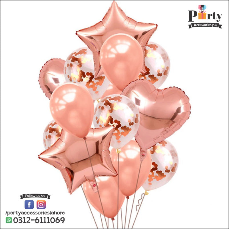 Multi confetti balloons set blue 14 pcs | star balloons latex balloons heart foil balloons