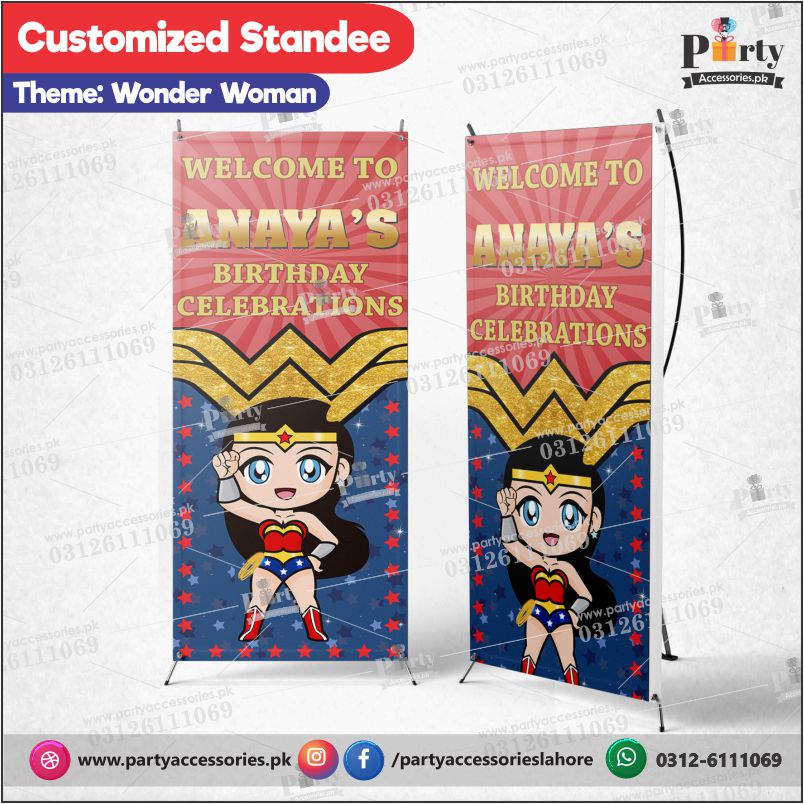 wonder woman theme customized birthday party welcome standee