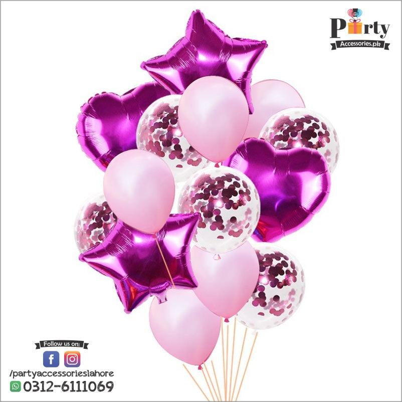 Multi confetti balloons set blue 14 pcs | star balloons latex balloons heart foil balloons