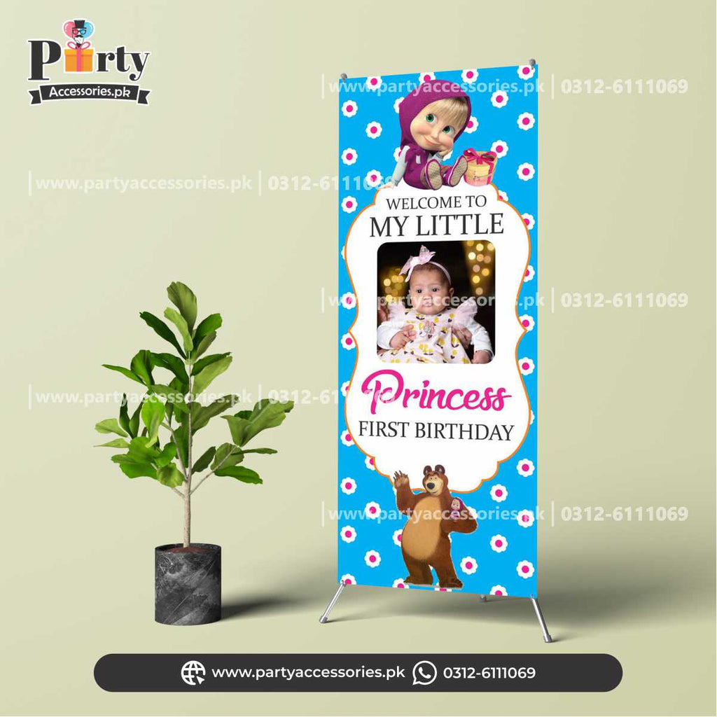 masha and the bear theme customized welcome standee for birthday entrance decorations 