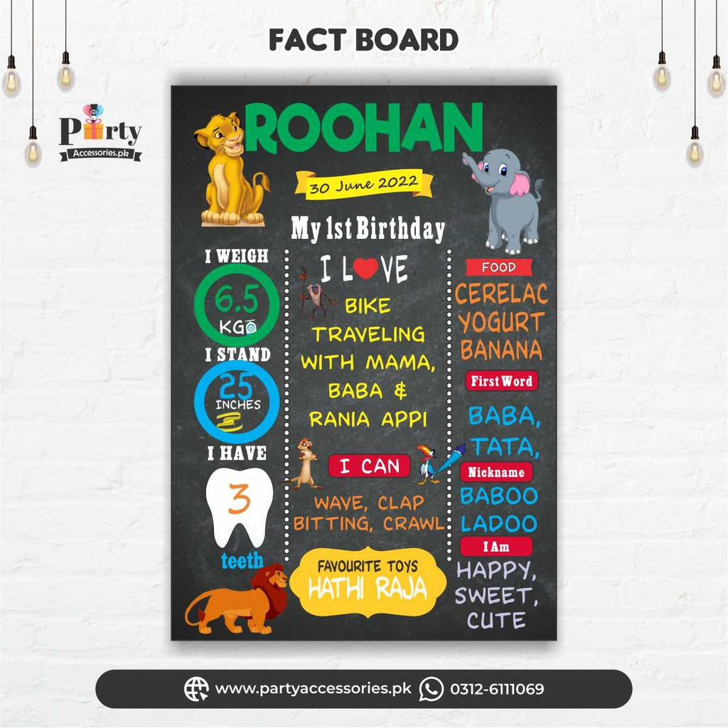 lion king theme premium fact milestone board for baby's first birthday