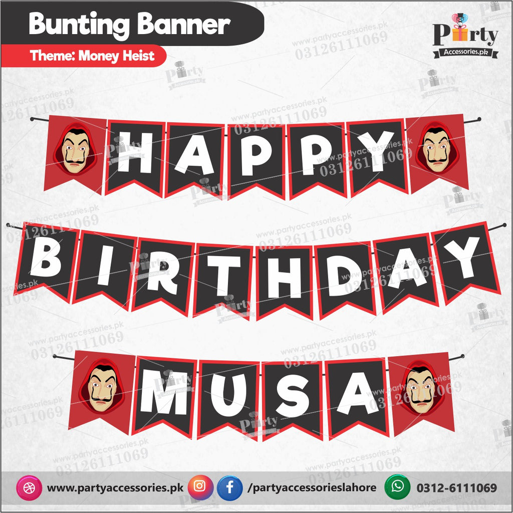 Customized Money Heist theme Birthday Bunting Banner