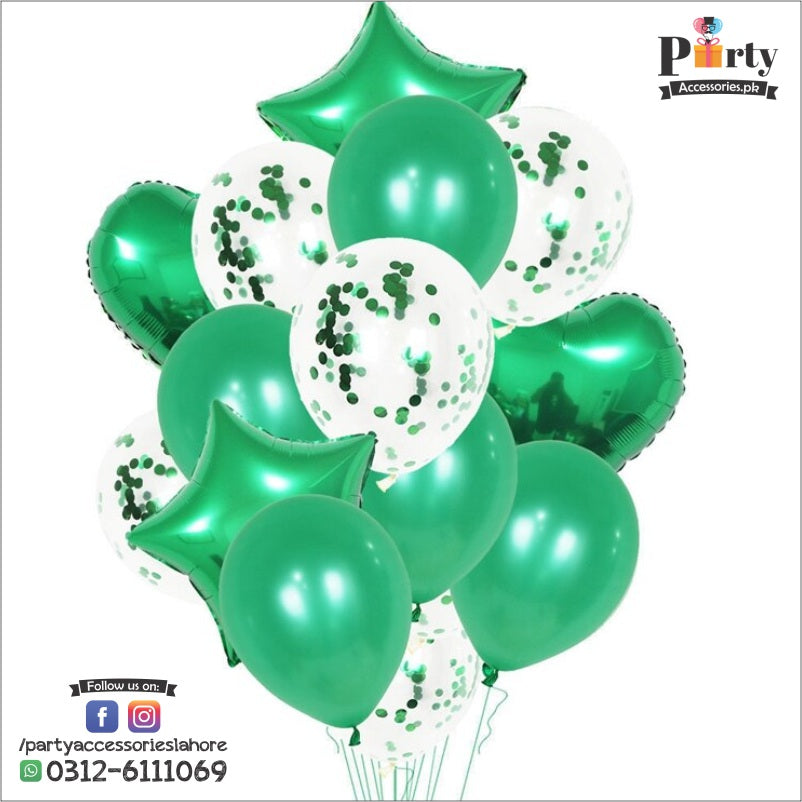 Multi confetti balloons set blue 14 pcs | star balloons latex balloons heart foil balloons