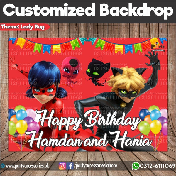 Customized Birthday party backdrop in Ladybug theme