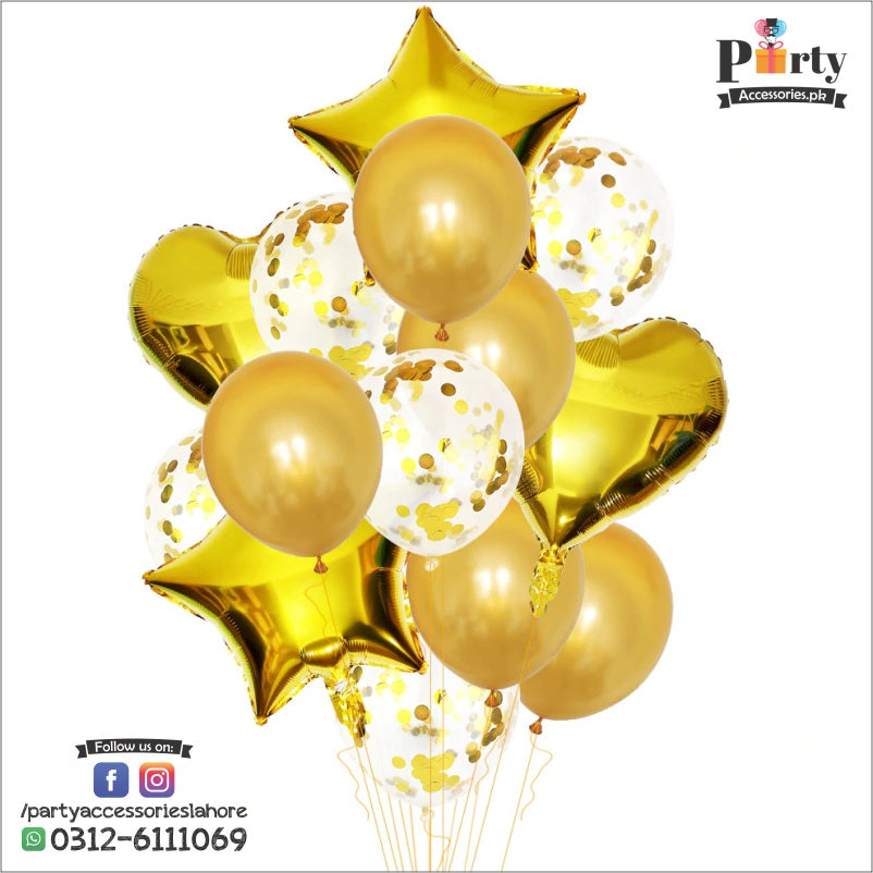 Multi confetti balloons set blue 14 pcs | star balloons latex balloons heart foil balloons