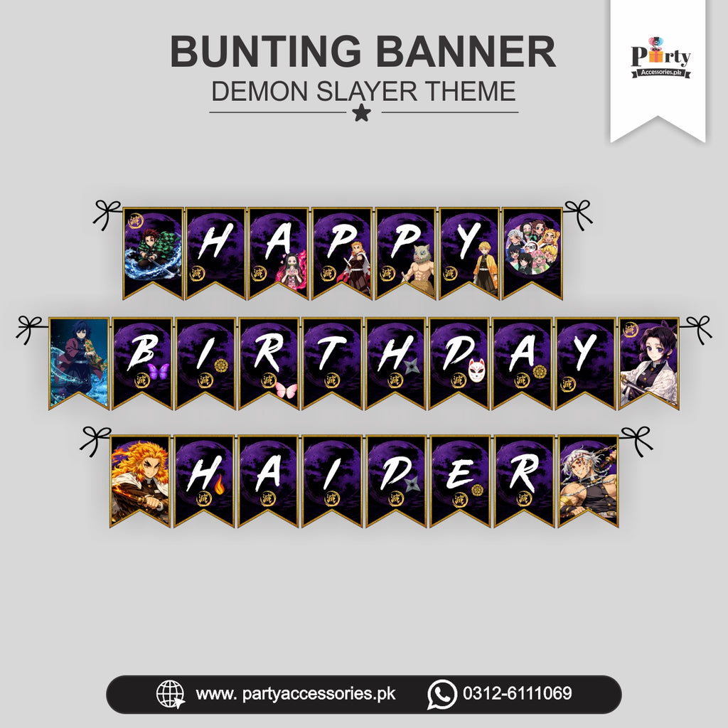 Customized Demon Slayer Name Bunting Banner – Birthday Wall Decoration