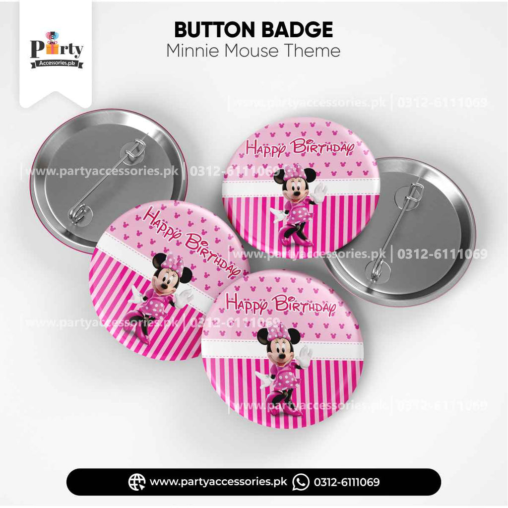 Minnie Mouse Theme Customized Button Badges for Birthday Party Decorations (Pack of 6)